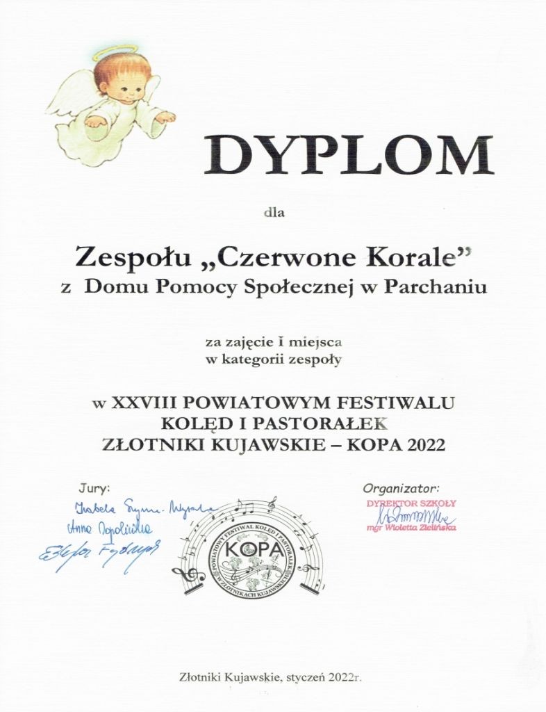 Dyplom dla zespołu Czerwone Korale